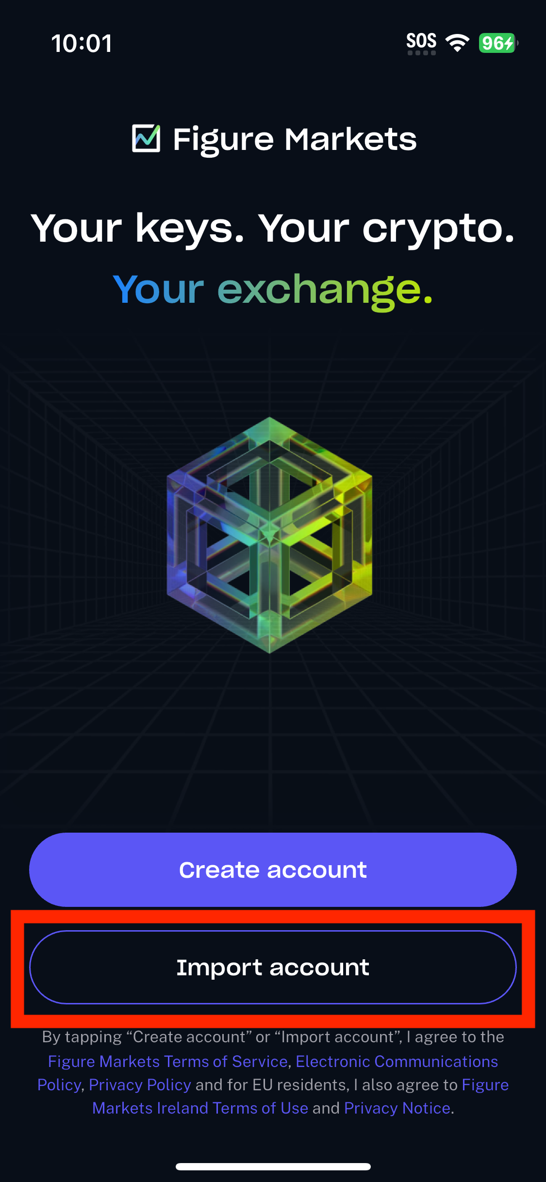 Exchange - Import Wallet Using Seed Phrase - Mobile App – Figure Markets